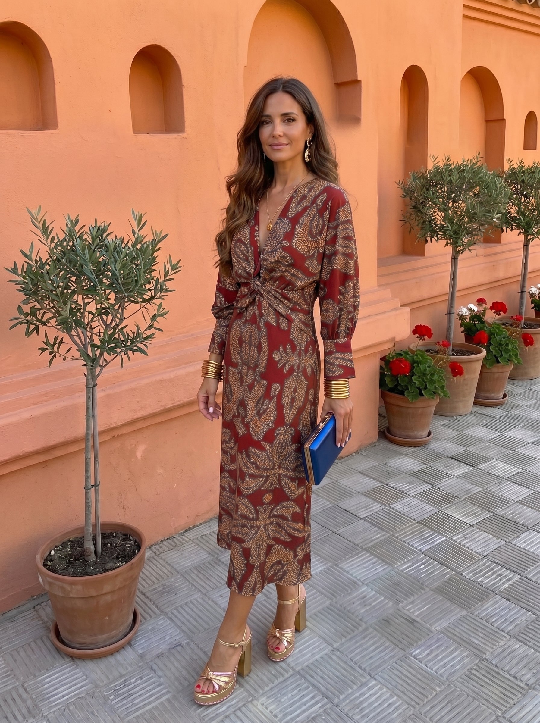 Vestido midi com estampado