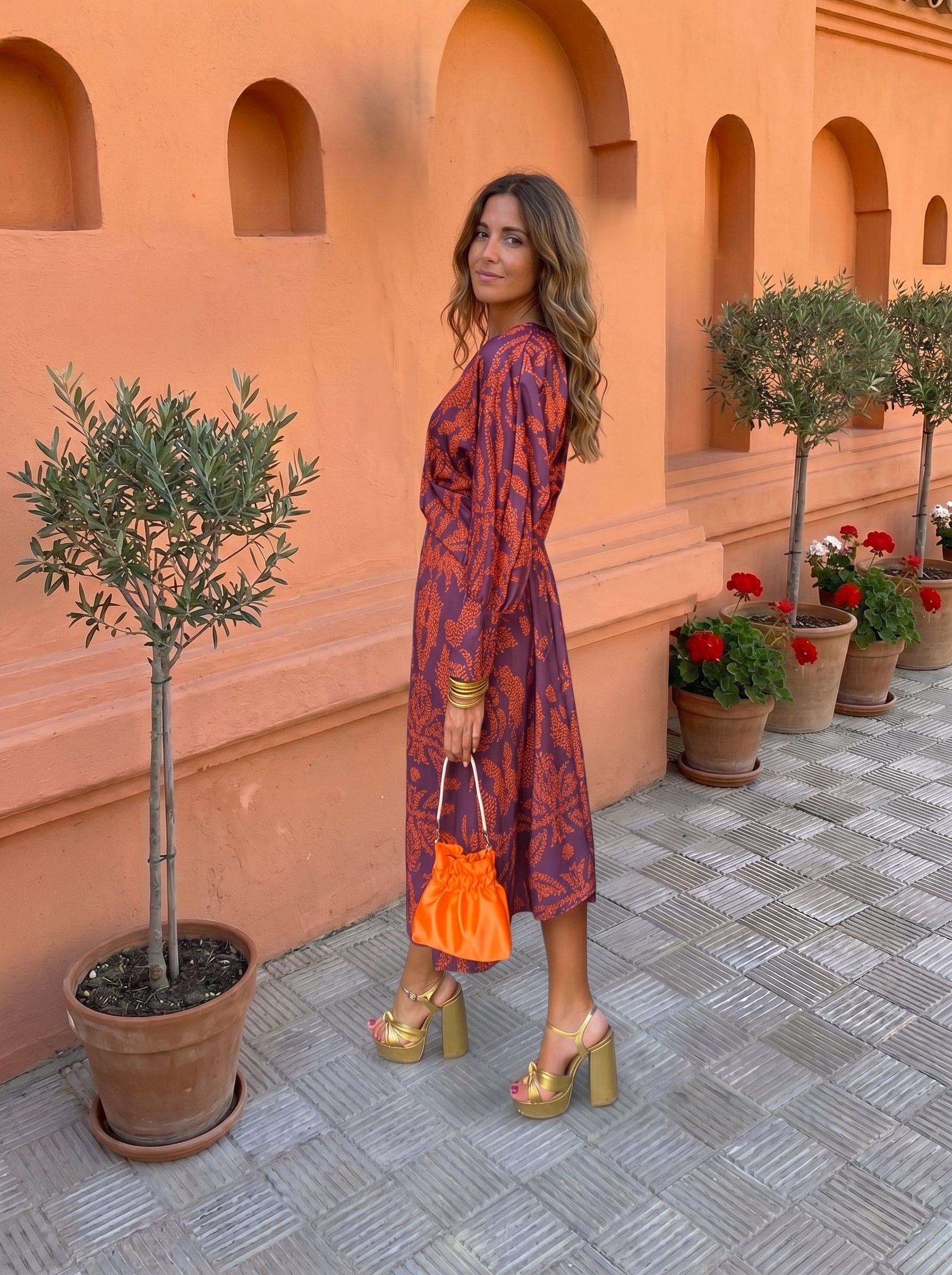 Vestido midi com estampado