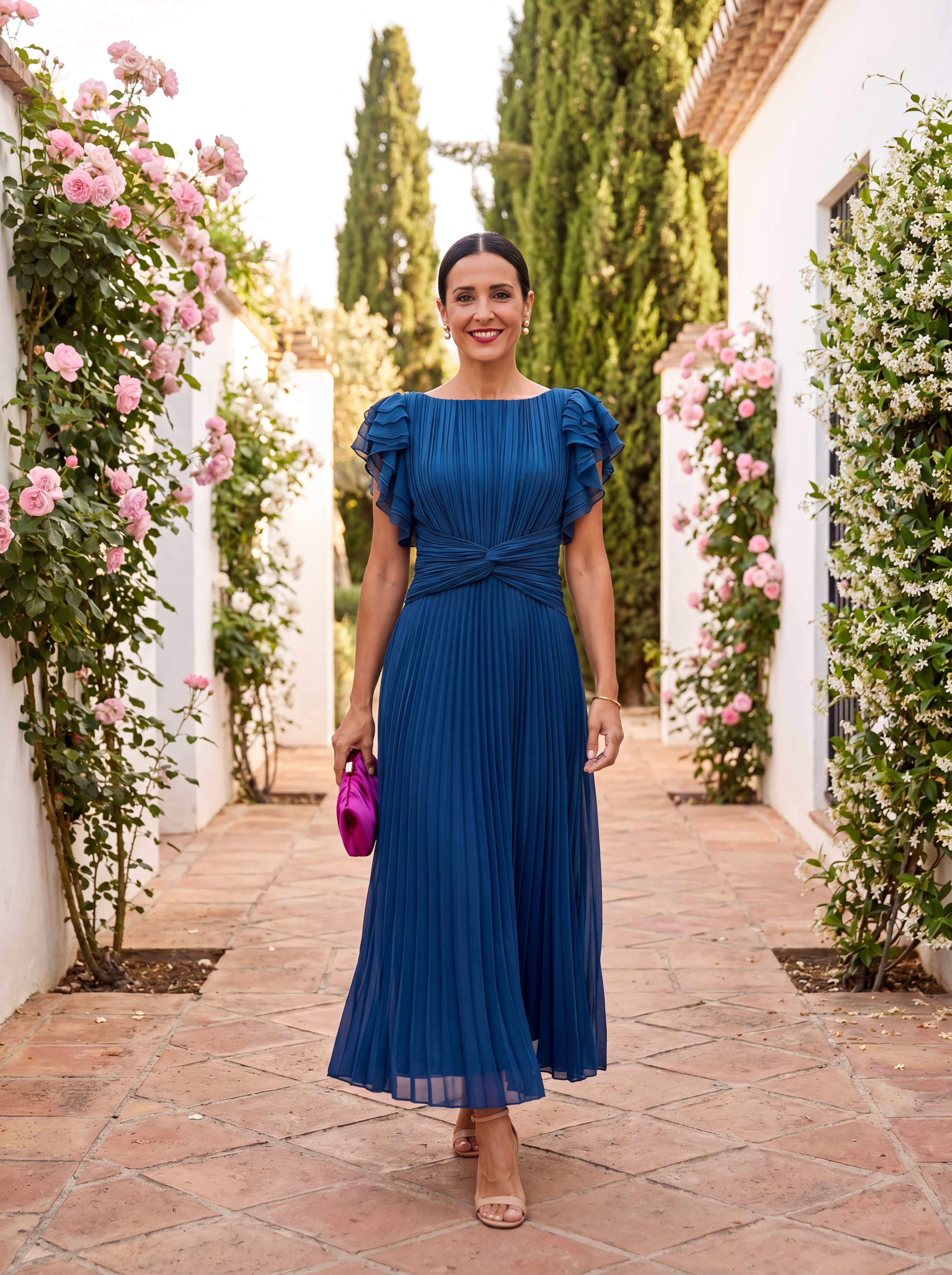 Seraphina | Elegante Vestido Maxi Plissado com Laço na Cintura
