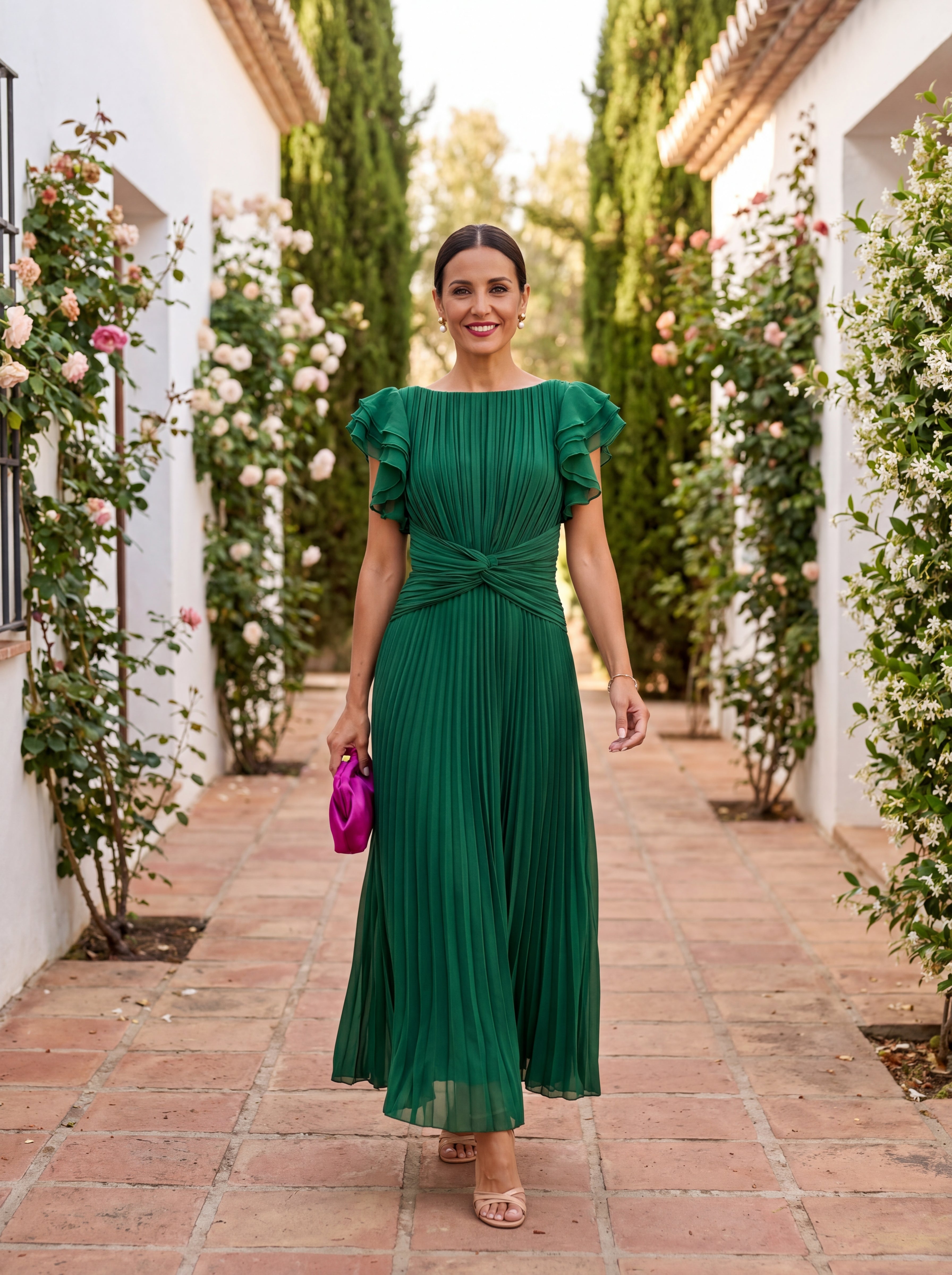 Seraphina | Elegante Vestido Maxi Plissado com Laço na Cintura